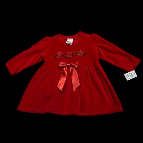 mother maid Other - Vintage Red Velvet Christmas Dress Made In USA Little Girls 18 Months NWT Bow
